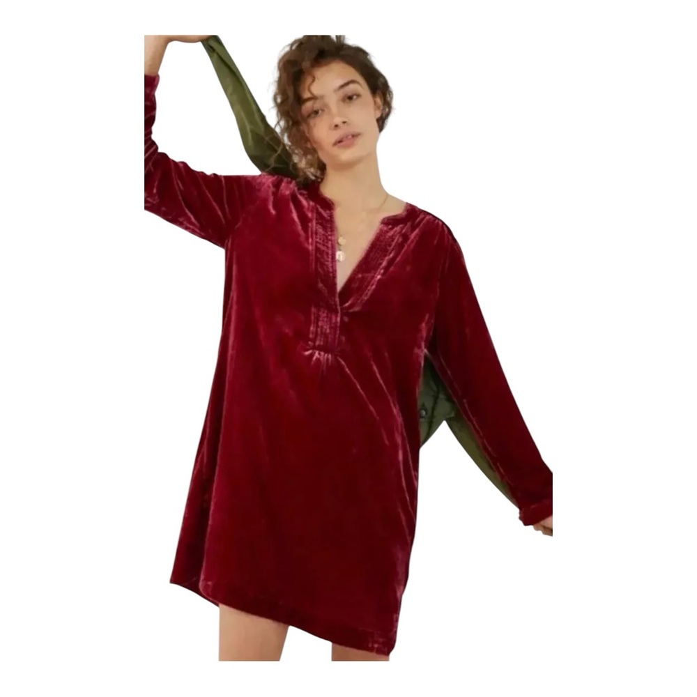 Anthropologie Red Velvet Tunic Dress